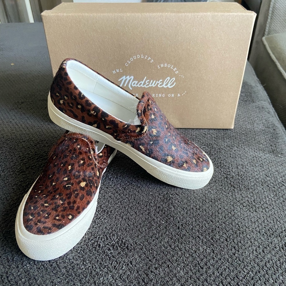 Madewell Slip-on Sneaker in Rich Brown Leopard Print Calf Hair size 6 - Picture 2 of 10